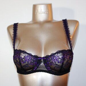 Aubade Paris Sample À Fleur De Toi Black and Purple Bra with Jewel 34b